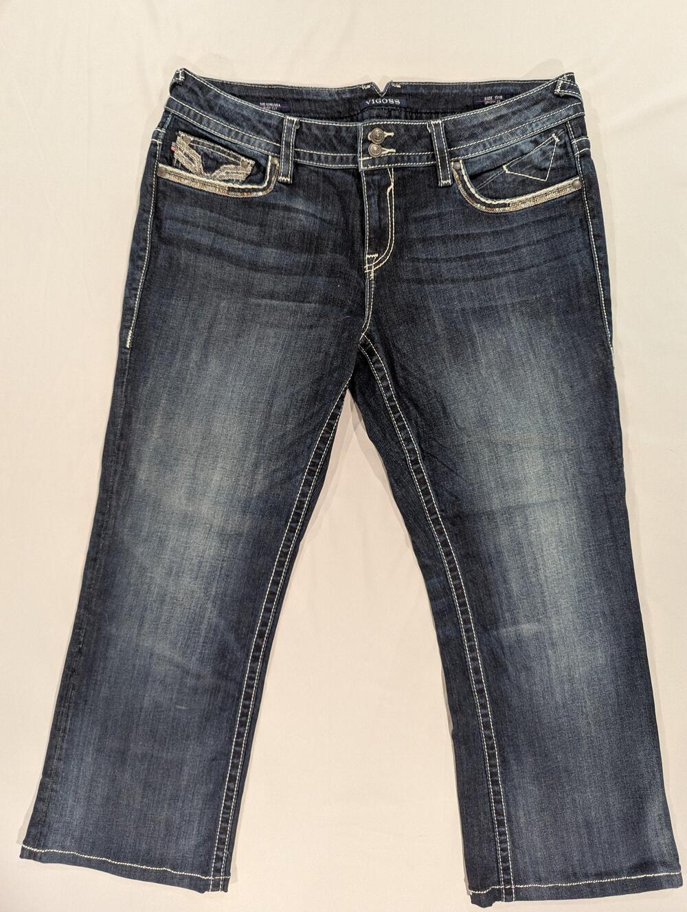 Vigoss Jeans Juniors 17/18 Blue Med Wash Mid Rise Bootcut Sequin Stretch Denim